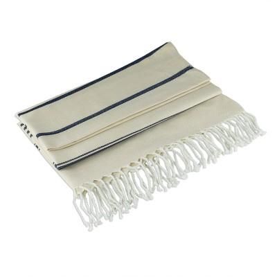 Sweet Relaxation in Warm White,'Cotton Beach Towel with Indigo Stripes'