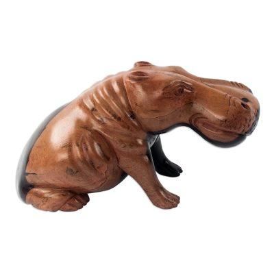 Resting Hippo,'Hand Carved Ebony Wood Hippo Sculpture'