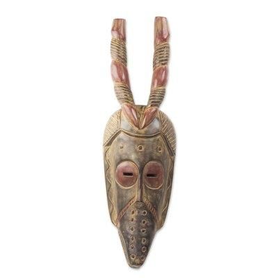 Horned Bird Spirit,'Hand Carved Sese Wood Horned Beak Bird West African Mask'