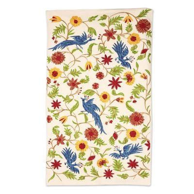 Nature's Magnificence,'Bird and Floral pattern Wool Area Rug from India (3x5)'