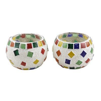 Dancing Diamonds,'Glass Mosaic Tealight Candleholders (Pair)'