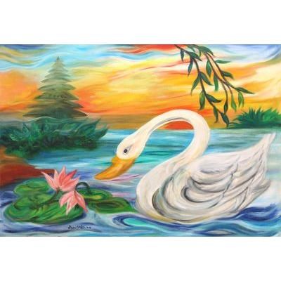 Sarasvati Lake,'Oil on Canvas Swan Painting'