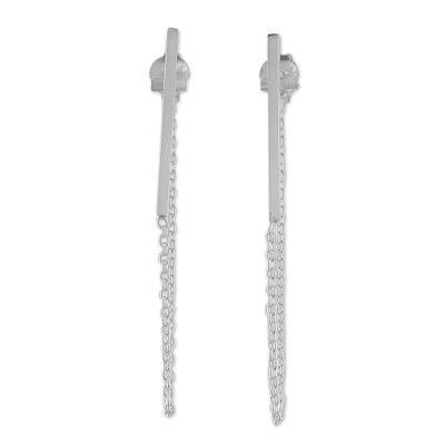 Juxtapose,'Sterling Silver Bar and Chain Hoop Earrings'