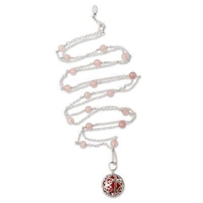 Sweet Omkara,'Balinese Silver and Rose Quartz Harmony Ball Necklace'