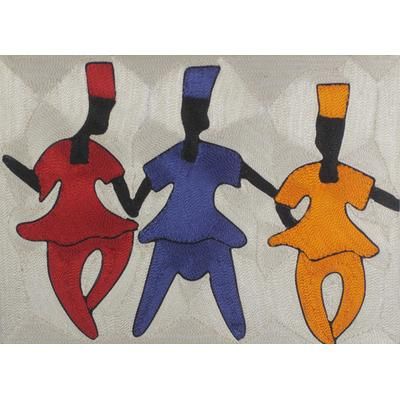The Northern Dance I,'Artisan Crafted Silk Thread Wall Art Panel from Ghana'
