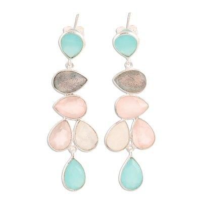 'Teardrop Multi-Gemstone Dangle Earrings from India'