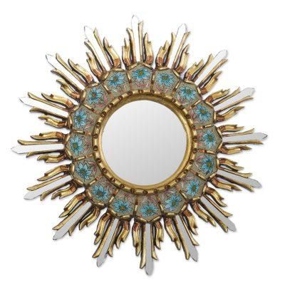 'Bronze Gilded Reverse-Painted Glass Wood Wall Mirror'
