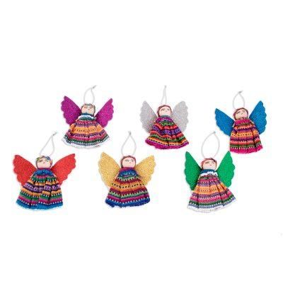 Quitapenas Angels,'Cultural Cotton Angel Ornaments from Guatemala (Set of 6)'