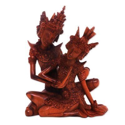 Hindu Love Story,'Hindu Love Story Wood Sculpture of Rama and Sita'