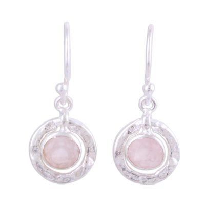 Dawning Charm,'Rose Quartz Earrings in Textured Sterling Silver'