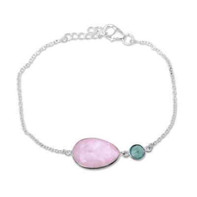 Crystal Shimmer,'Sterling Silver Rose Quartz and Aventurine Pendant Bracelet'