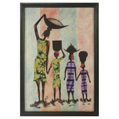 'Working Together II' African Painting Batik and Calico Signed and Framed
