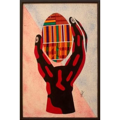 Hand and Egg II,'African Kente Cloth Wall Collage'