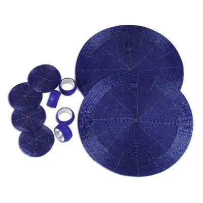 Elegance in Blue,'Glass Beaded Table Setting in Blue from India (12 Piece)'