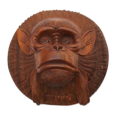 Alpha Chimpanzee,'Handcrafted Suar Wood Chimpanzee Mask from Bali'