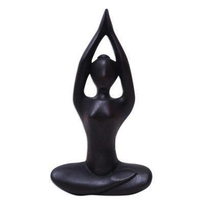The Sky,'Hand-Carved Suar Wood Meditation Sculpture in Brown'