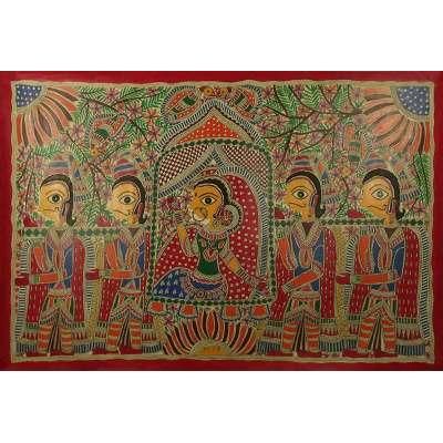 'Wedding Procession' - Natural Dyes on Handmade Paper Madhubani Painting