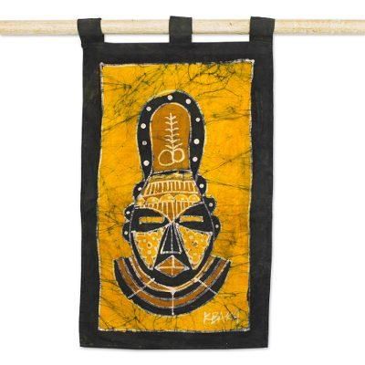Batik wall hanging, 'Aya African Mask'