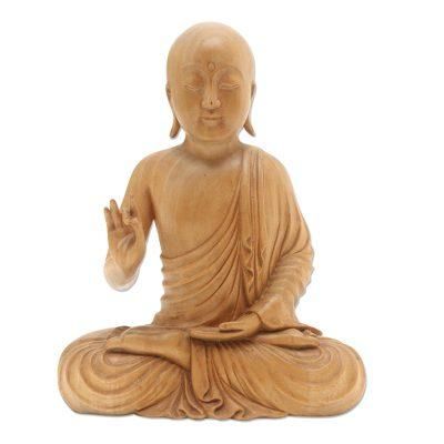 Karana Mudra Buddha,'Balinese Crocodile Wood Buddha Statuette'