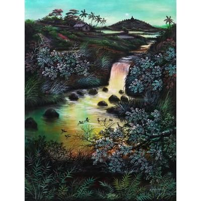 Lakeside Borobudur,'Signed Impressionist Landscape Painting from Java'
