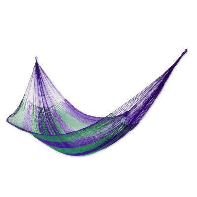 Hammock, 'Green Vineyard' (double) - Collectible Striped Mayan Hammock