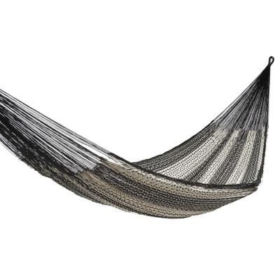 Night Stripes,'Handwoven Double Hammock in Black and Natural from Mexico'
