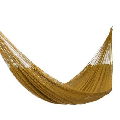 Uxmal Olive,'Hand Crafted Olive Cotton Rope Hammock (Single)'