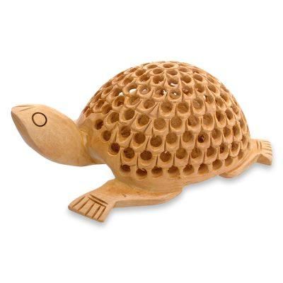 'Lucky Turtle' - Artisan Crafted Indian Sculpture Hand Carved in Wood