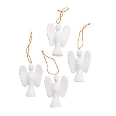 Silent Angels,'White Wood Angel Ornaments from Bali (Set of 4)'