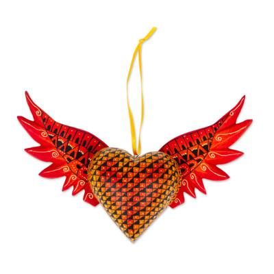 Wings of the Heart,'Copal Wood Heart Shaped Ornament from Mexico'