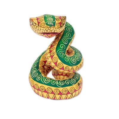 Amber Hiss,'Hand-Painted Amber Copal Wood Alebrije Snake Figurine'