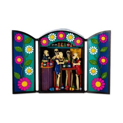 'Hand-Painted Ceramic Day of the Dead Style Retablo from Peru'