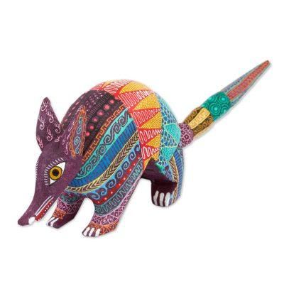 Kaleidoscopic Armadillo,'Hand Carved Copal Wood Multicolored Armadillo Alebrije'