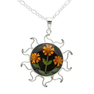 Sunny Sunflowers,'Natural Flower Sunflower Pendant Necklace from Mexico'