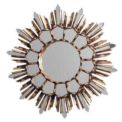 Golden Empire,'Handcrafted Bronze Gilded Wood Wall Mirror from Peru'