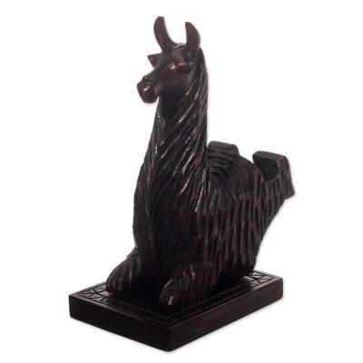 Prancing Llama,'Hand-carved Llama Wood Phone Holder From Peru'