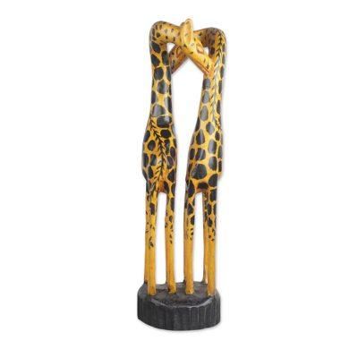 Kissing Giraffes,'Hand Carved and Painted Kissing Giraffes Wood Sculpture'