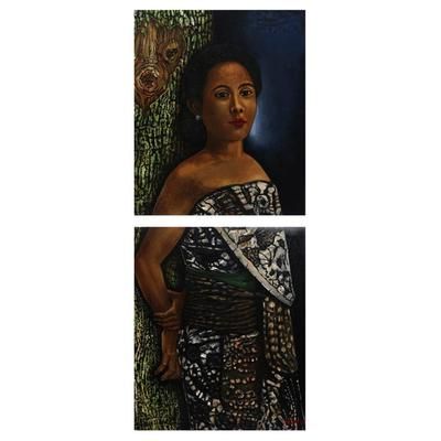 Traditional Girl,'Signed Realist Diptych of a Javanese Woman (2018)'