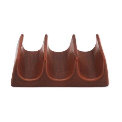 Bali Waves,'Handcrafted Ceramic Taco Holder in Brown from Bali'