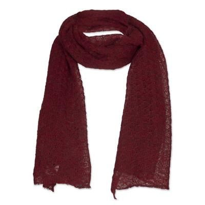 Gossamer in Wine,'Textured 100% Baby Alpaca Wrap Scarf in Wine from Peru'
