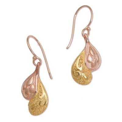 Rosy Paisleys,'Rose Gold Plated Sterling Silver Dangle Earrings from Bali'