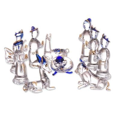 Andean Festivity,'Clear Gilded Glass Nativity Scene from Peru (11 Piece)'