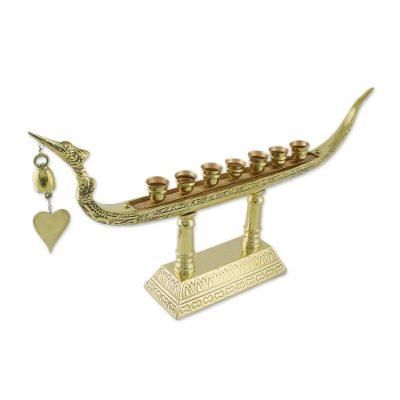 Graceful Night,'Brass Swan Boat Seven Candleholder with Heart Bell'
