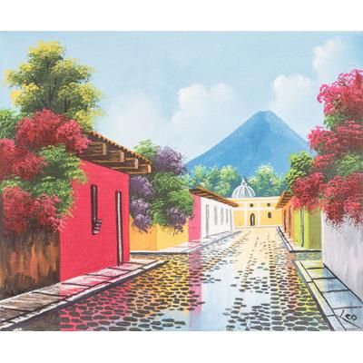 Saint Francis Street,'Impressionist Oil Painting of Small Town Street in Guatemala'