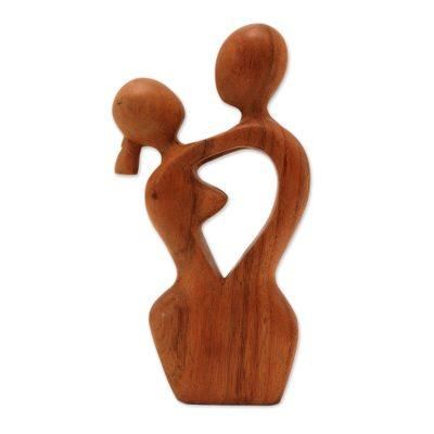 Romance Dance,'Hand-Carved Romantic Suar Wood Sculpture from Bali'