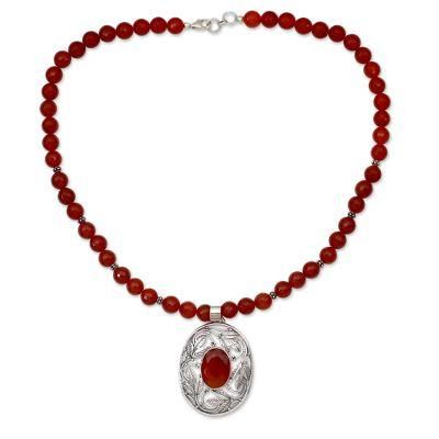 Carnelian pendant necklace, 'Mughal Garden'