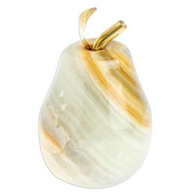 Eris Pear,'Onyx and Brass Pear Sculpture from Mexico'
