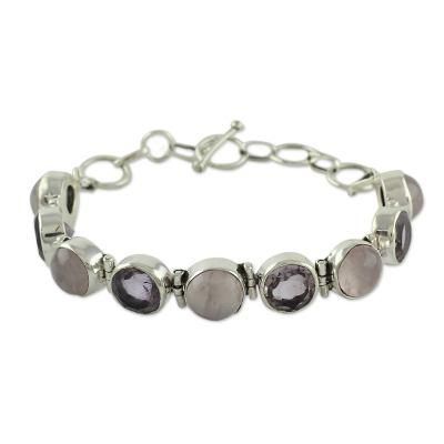 Rose quartz and amethyst link bracelet, 'Spiritual Romance'