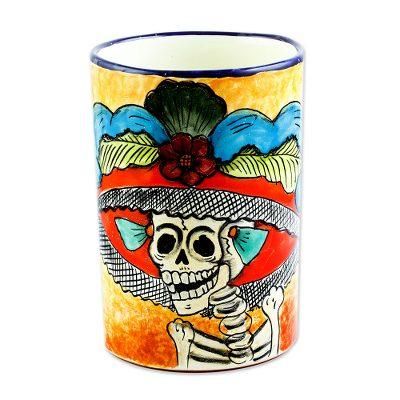 Brilliant Catrina,'Ceramic Catrina Vase Hand Painted in Mexico'