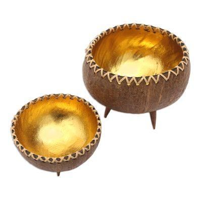 Gleaming Duo,'Handmade Decorative Coconut Shell Bowls (Pair)'